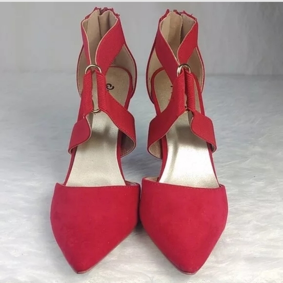 Qupid Strappy Heels Size 6 Red 4 inch heel Suede - Picture 5 of 7